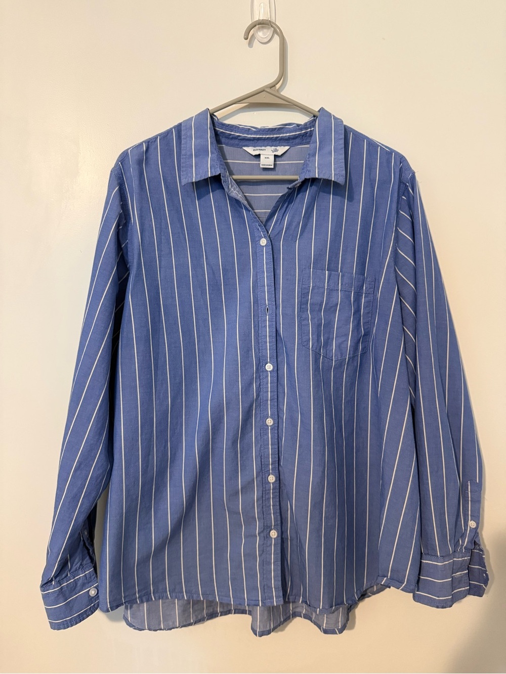 Old Navy Blue and White Striped Button-Down Shirt